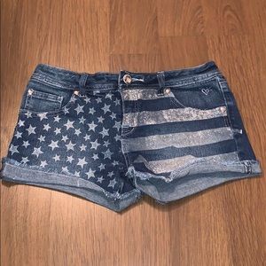 American flag sparkly jean shorts